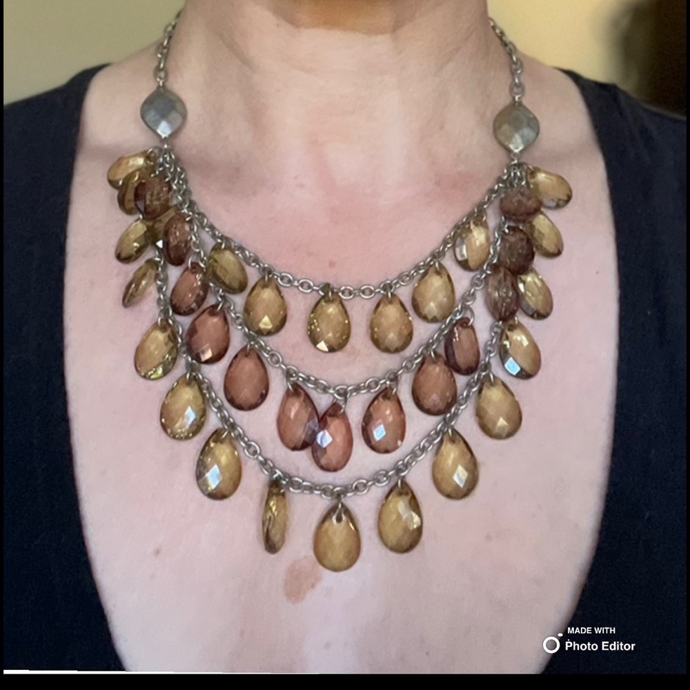 Gold and Amber Crystal Necklace